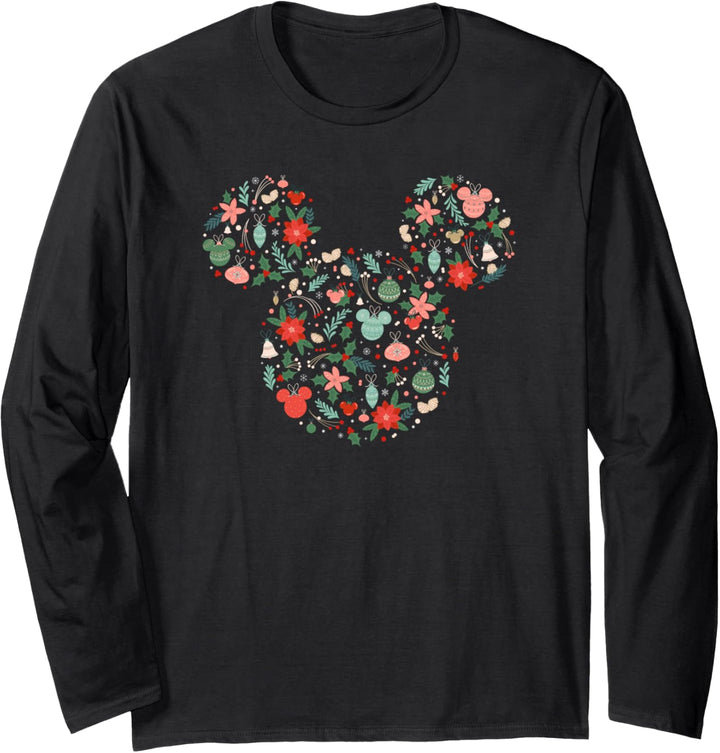 Disney Mickey Mouse Head Icon Christmas Ornaments & Holly Langarmshirt