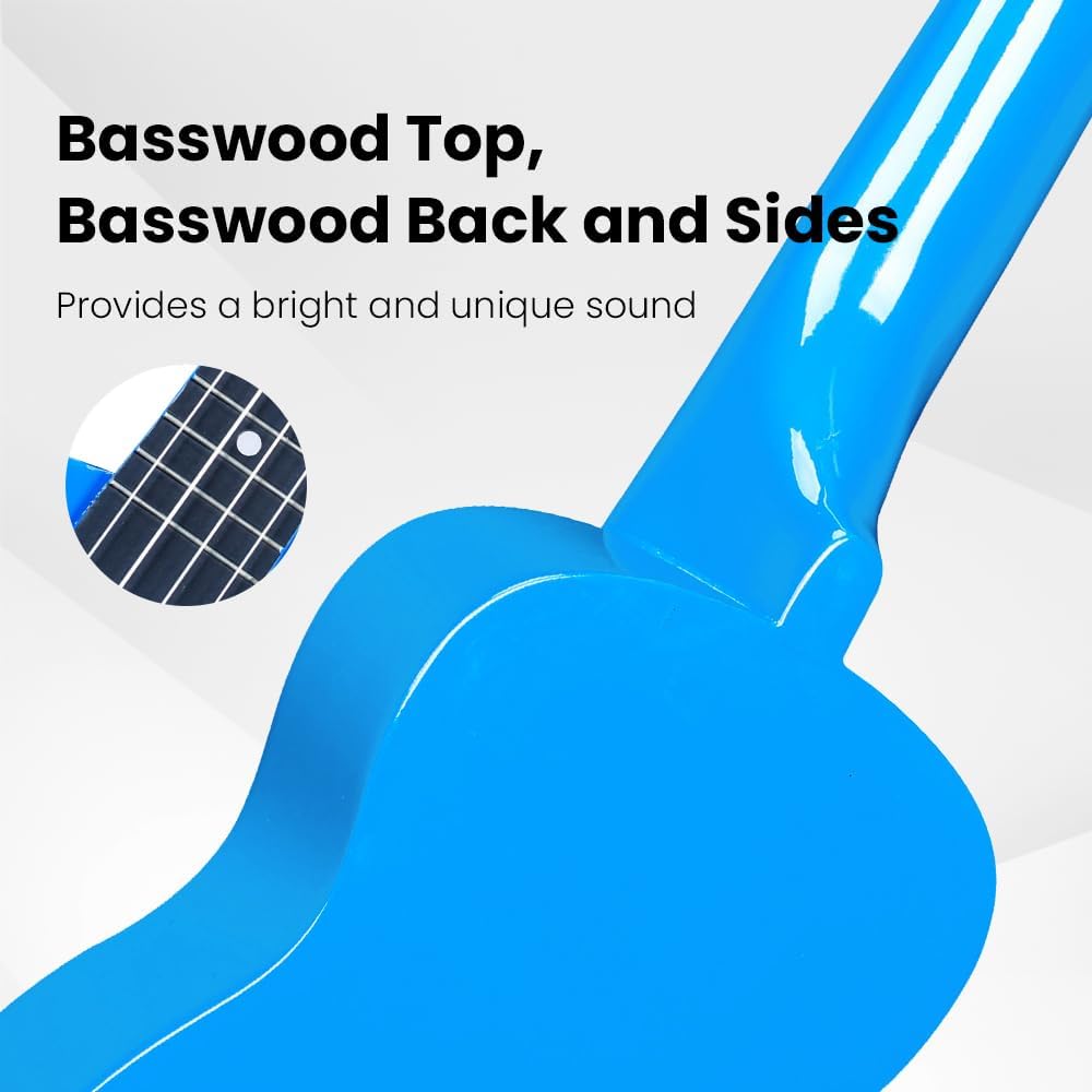 Winzz Sopran Ukulele Starter Kit für Anfänger mit Tasche, Clip-On Tuner, Zusätzlichen Saiten, Gurt,