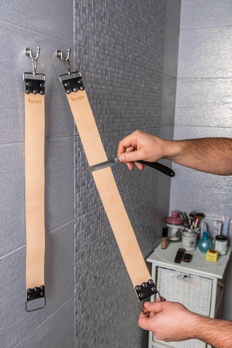 BACHER Premium Leder Streichriemen zum Schärfen von Rasiermesser Set mit Polierpaste für Abziehrieme
