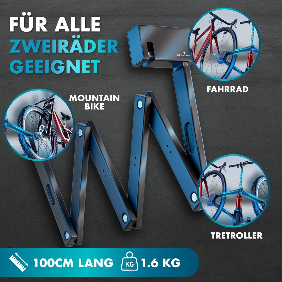 Faltschloss Fahrrad 100 cm – hohe Sicherheit aus Carbonstahl – Faltschloss mit Halterung & 3 Schlüss