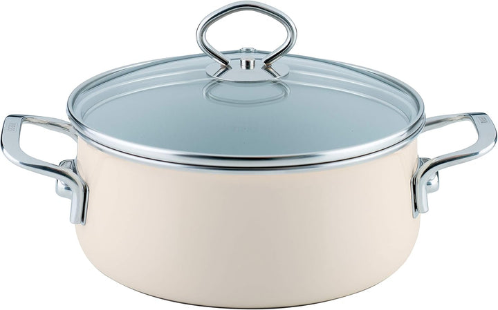 Riess, 0730-011, Stielkasserolle mit Glasdeckel, NOUVELLE- AVORIO EXTRA STARK, Durchmessser 16 cm, H