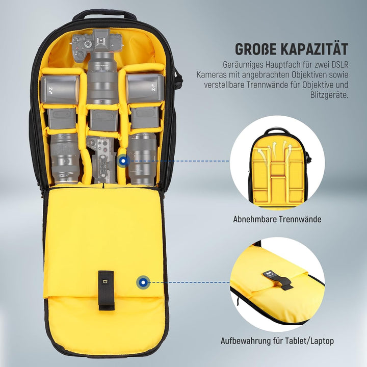 Neewer 2 in 1 Kamerarucksack mit Rollen Gepolstertes stossfestes Fach, Teleskopgriff und versteckte