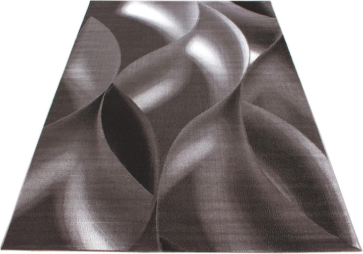 HomebyHome Teppich 200x290 cm Braun Kurzflor Abstrakt Wellen Design Moderner Teppich für Wohnzimmer