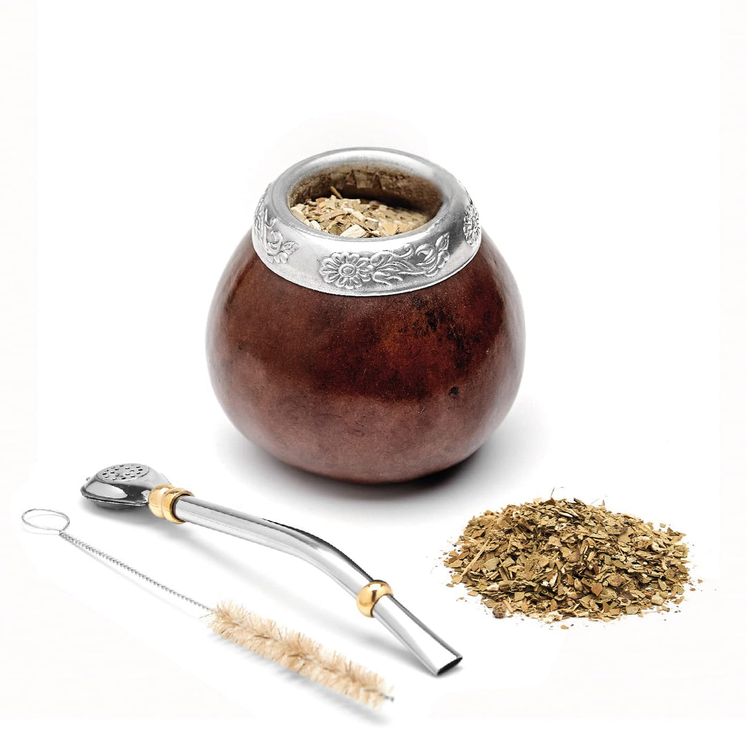 balibetov Set aus Natürlichem Kürbis Tasse für Mate Tee Handgefertigt Inkl. Strohhalm (Yerba Mate St