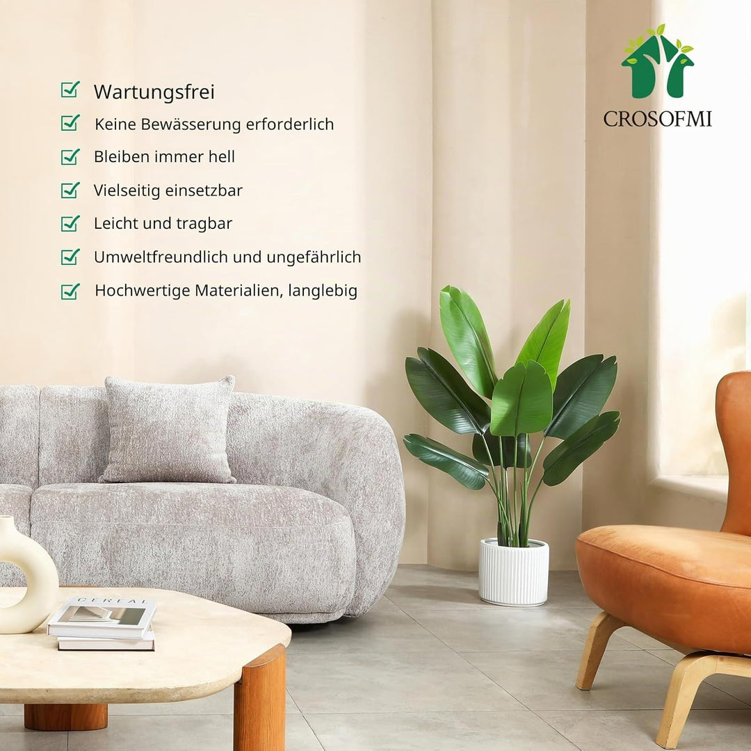 CROSOFMI Künstliche Paradiesvogel Pflanze 120cm künstliche Tropische Palme mit 8 Blättern perfekte k