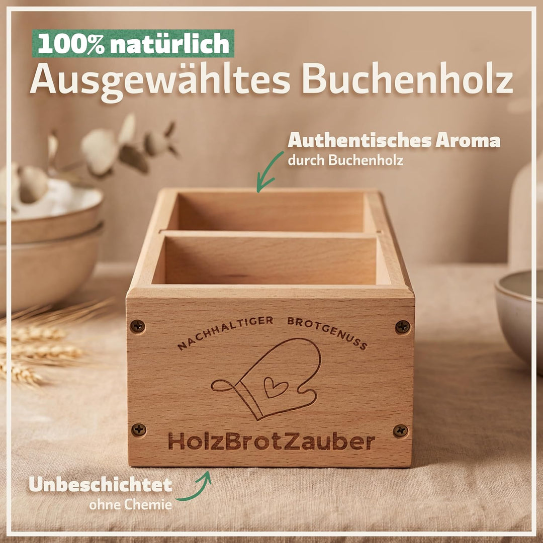 HOLZBROTZAUBER 30cm Brotbackform aus Buchenholz - Brot selber backen Backform - integrierter Trennst
