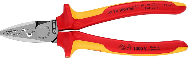 Knipex Crimpzange für Aderendhülsen isoliert mit Mehrkomponenten-Hüllen, VDE-geprüft 180 mm 97 78 18