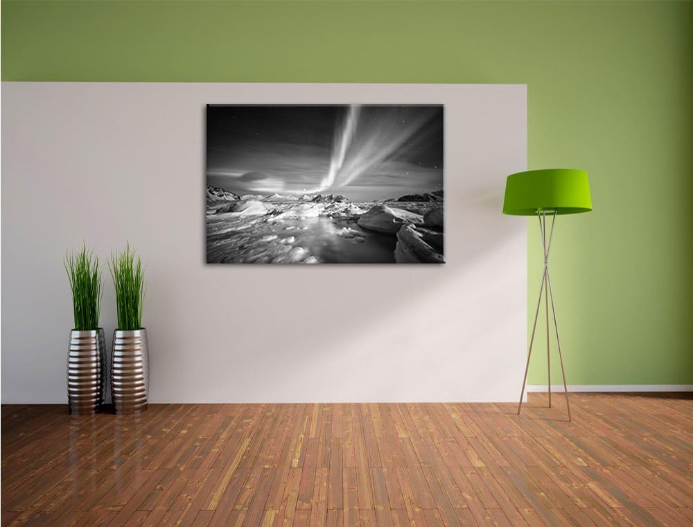 Pixxprint gewaltiges Polarlicht Kunst B&W als Leinwandbild/Grösse: 100x70 cm/Wandbild/Kunstdruck/fer