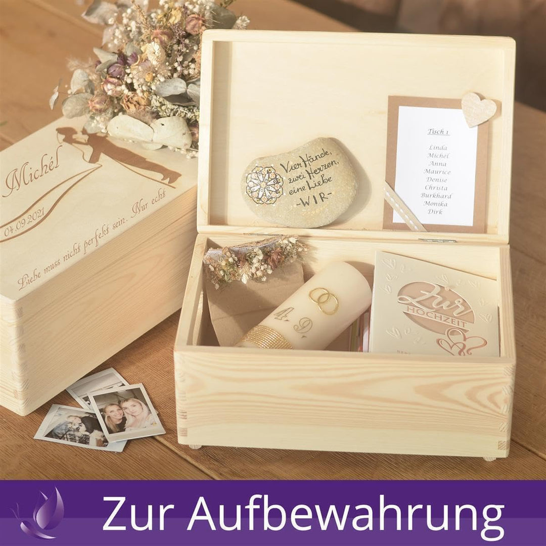 Holzbox zur Hochzeit Personalisiert Kranz Rose 40x30x14cm Truhe 40x30x14cm Kranz Rose, 40x30x14cm Kr