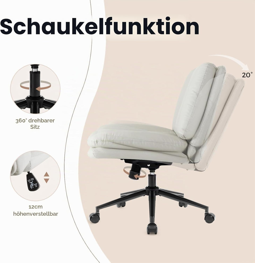 IWMH Bürostuhl ohne Armlehne, schneidersitz Stuhl mit Rollen, Höhenverstellbar Breiter Schreibtischs