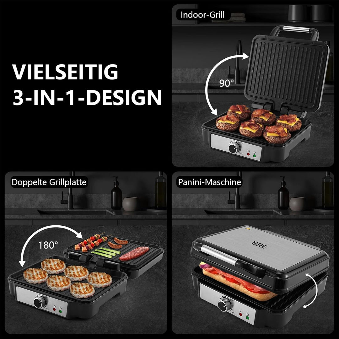 YASHE Kontaktgrill, 4 Scheiben Panini Grill Antihaftbeschichtete Platten, 1800W Toaster Sandwichtoas