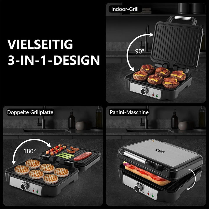 YASHE Kontaktgrill, 4 Scheiben Panini Grill Antihaftbeschichtete Platten, 1800W Toaster Sandwichtoas