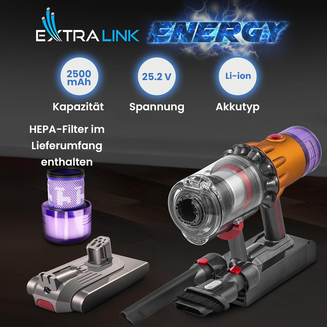 Extralink Akku kompatibel mit Dyson V12 im Set mit HEPA-Filter – 25,2V 2500mAh Ersatzakku, Lange Lau