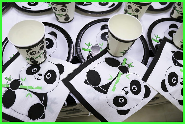 Doyomtoy 61PCSPanda Party Geschirr,Panda Geburtstag Dekoration,Panda Teller,Panda Tassen,Panda Servi