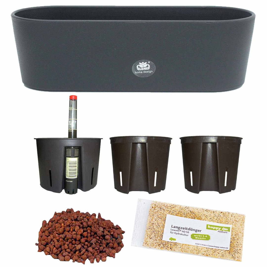 Set7 7 teilig Kunststoff Flori Pflanzschale schwarz für Hydrokultur L 51.0 cm B 18.5 cm H 15.0 cm, L
