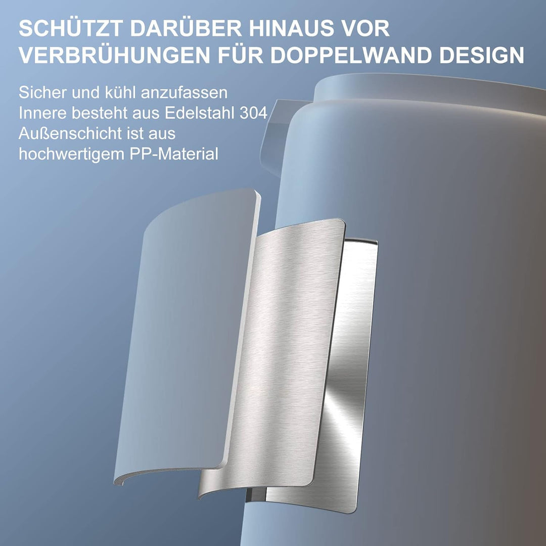 FENGJIE 0,8l Edelstahl Wasserkocher Camping Reisewasserkocher 1360W Kabellos Doppelwand-Design Teeke