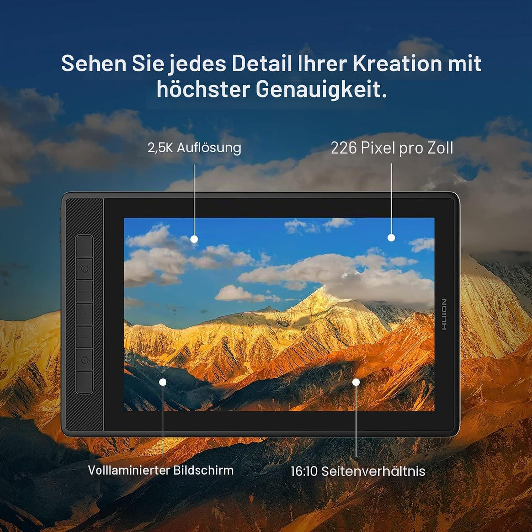 2022 HUION Kamvas Pro 13 2.5K QHD Grafiktablett mit Display QLED Volllaminierung 145% sRGB Batteriel