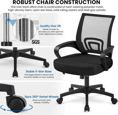 Yaheetech Bürostuhl ergonomischer Schreibtischstuhl Drehstuhl mit Rollen Chefsessel mit Mesh 360°dre