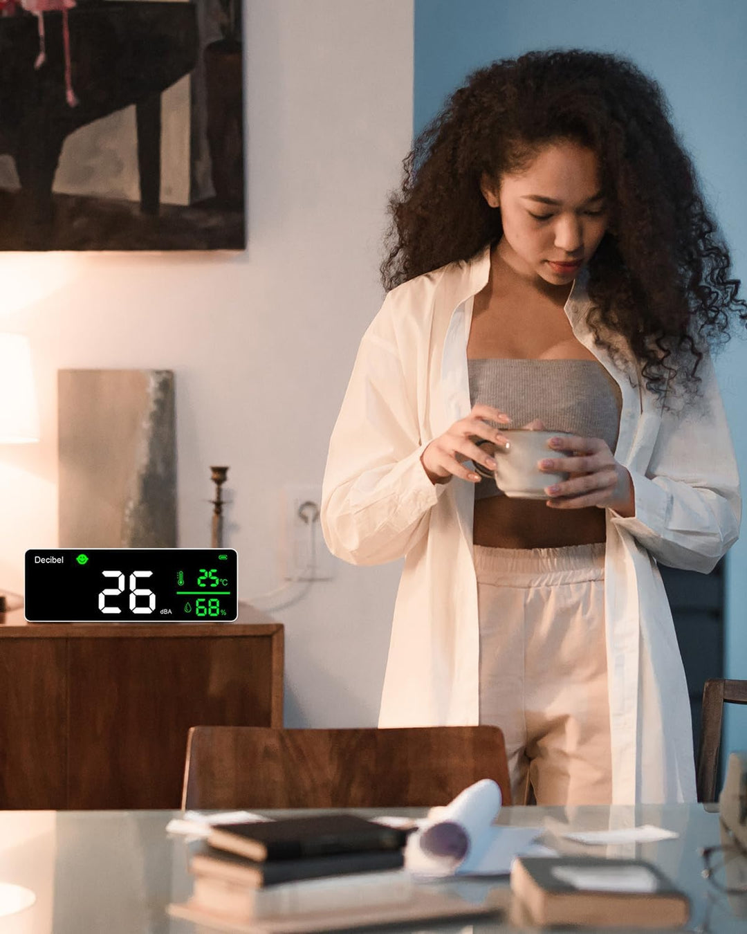 Digitaler Dezibelmessgerät, 3 In 1 Schallpegelmesser Wandbehang Schallpegelmessgerät mit Temperatur