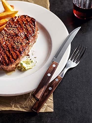 Tramontina Steakmesser Pizzamesser, Set 6-teilig, mit 6 Steakmessern aus Edelstahl, Echtholzgriff br