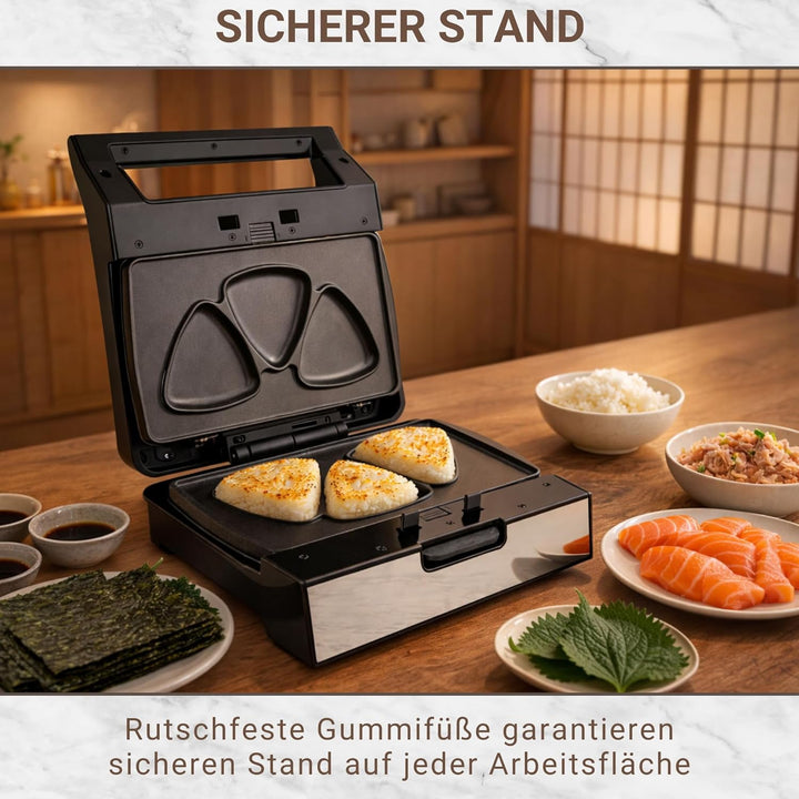 Syntrox Onigiri Maker mit Wechselplatten, Edelstahl, schnelles Aufheizen, Antihaftbeschichtet, versc