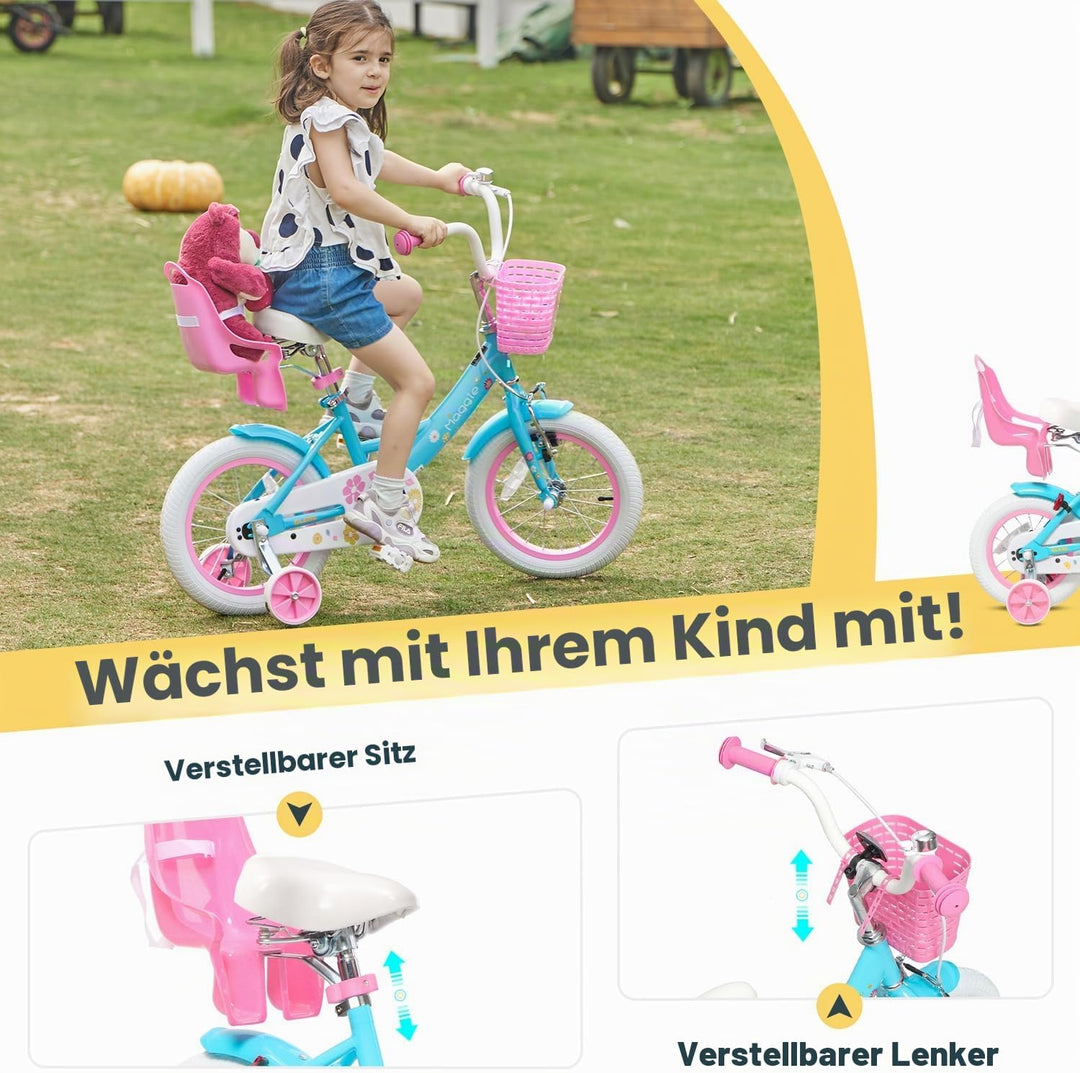 Glerc Maggie 12 14 16 20 Zoll KinderFahrrad für 2-12 Jahre Mädchenfahrrad alt mit Puppe-Sitz &amp; Stütz