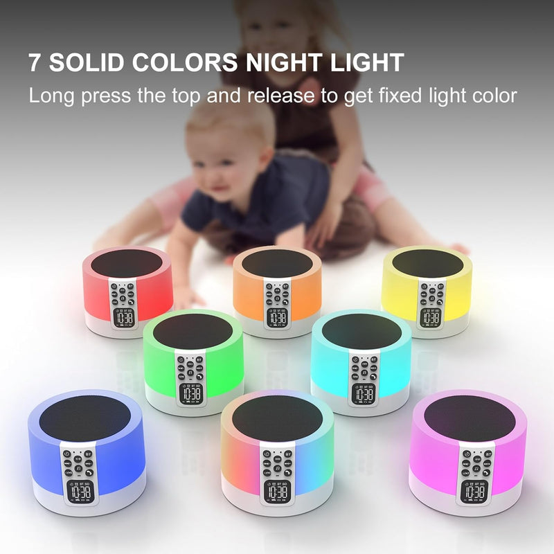 Tragbarer Bluetooth Lautsprecher mit Licht, Digital Wecker, White Noise Machine, Touch Dimmbares Nac