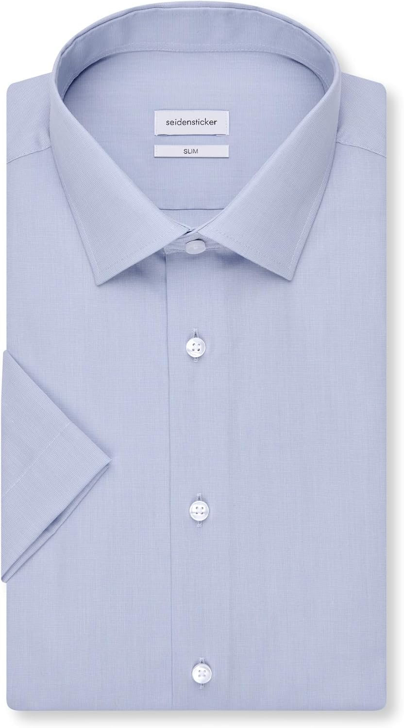 Seidensticker Herren Men Slim Shortsleeve Cotton Businesshemd (1er Pack) 38 Hellblau(666261), 38 Hel