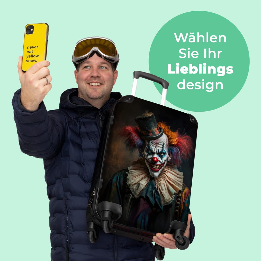 Koffer gross Trolley Rollkoffer Reisekoffer mit 4 Rollen Fotokoffer - Clown - Hut - Kragen - Porträt