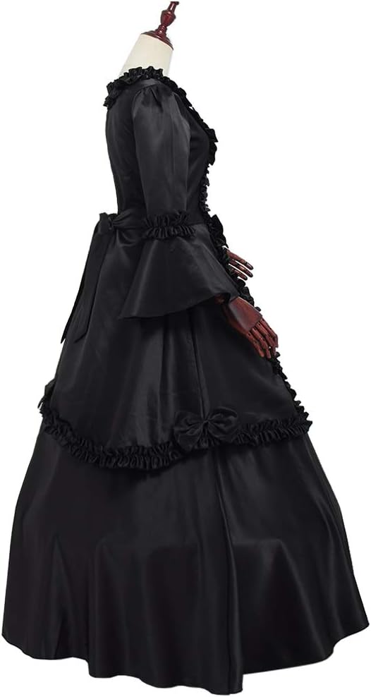 GRACEART Damen Langarm Mittelalter Kleid Gothic Viktorianisches Renaissance Maxi Kostüm M Schwarz, M