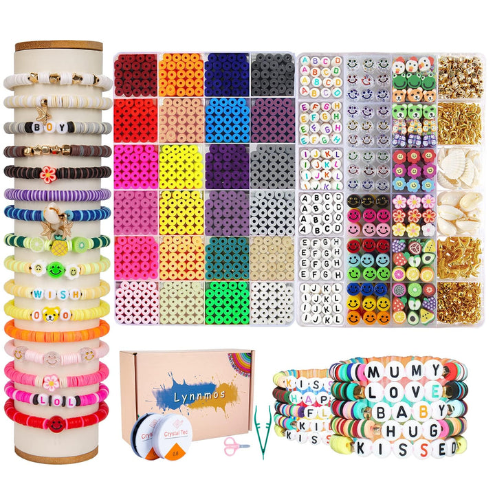 Perlen zum Auffädeln, 7200+ Stück Perlen Set, 6mm Polymer Clay Perlen für armbänder, 2 Boxen Armbänd