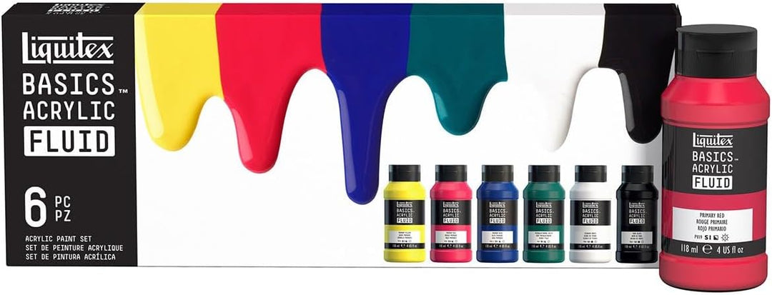 Liquitex 3699431 Basics Fluid Acrylfarbe Set mit fliessender Konsiszenz, schnell trocknend, lichtech