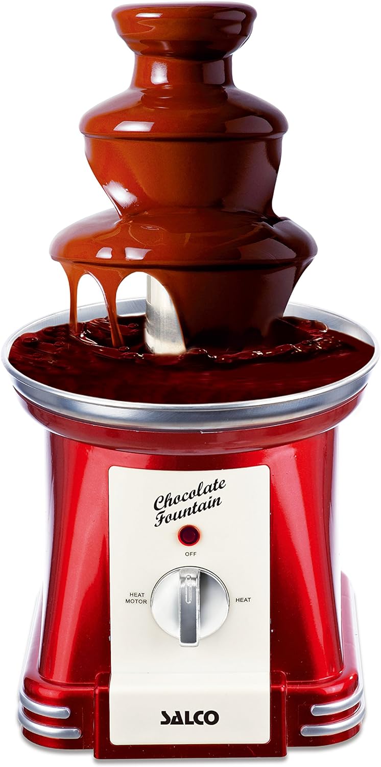 Salco Retro Schokoladenbrunnen - Schokobrunnen - Schokoladen Fondue aus Edelstahl im 50er Jahrestil