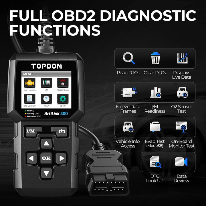 OBD2 Diagnosegerät, TOPDON AL400 Auto Diagnosewerkzeug, I/M Bereitschafts, 10 OBD2 Modi, Motorkontro