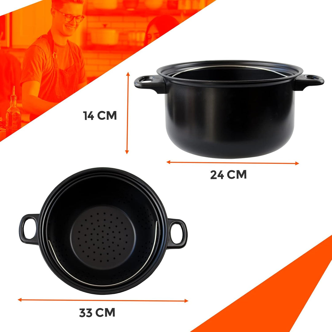 Olla Para Pasta con Escurridor | 24 CM de Diámetro | Tapa de Vidrio | Escurridor 360º | Para Todo Ti