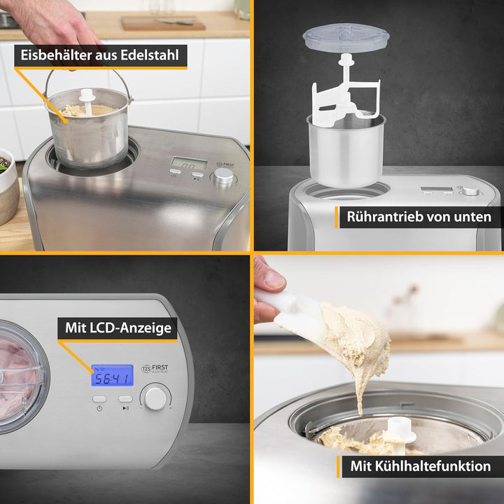 TZS First Austria Eismaschine mit Kompressor | Ice Cream Maker selbstkühlend mit entnehmbarem 1,2 Li