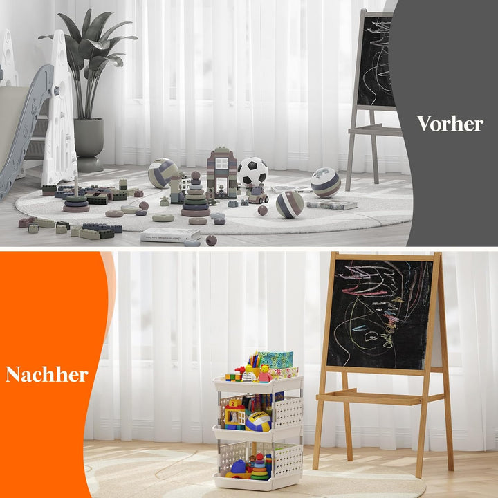 Lifewit Stapelbare Aufbewahrungsboxen, 3-etagiges Korbregal für Garderobe, Küchenwagen für Gemüse, S