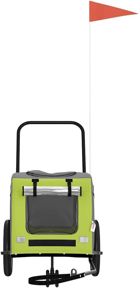 Fahrradanhänger für Haustiere Grün und Grau 125 x 53 x 54 cm aus Oxford Stoff und Eisen, 7,1 kg, 30