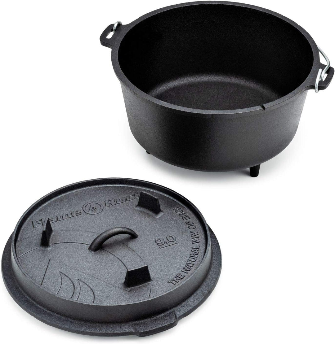 FLAME ROCK Dutch Oven 9.0, traditioneller, gusseiserner Feuertopf mit 7,85 Liter Fassungsvermögen, b