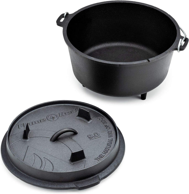 FLAME ROCK Dutch Oven 9.0, traditioneller, gusseiserner Feuertopf mit 7,85 Liter Fassungsvermögen, b