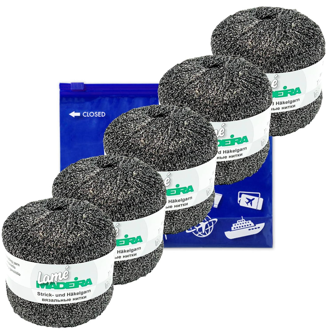 Glitzergarn Haekelgarn Strickgarn metallisiertes Häkelgarn Madeira Lamé 5x25g Farbe 560 schwarz-silb