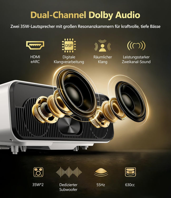 4K UHD Smart Beamer[Netflix] Tageslichttauglich 2400 ANSI mit HDR10+ AI-PQ Bildoptimierung, ToF Auto
