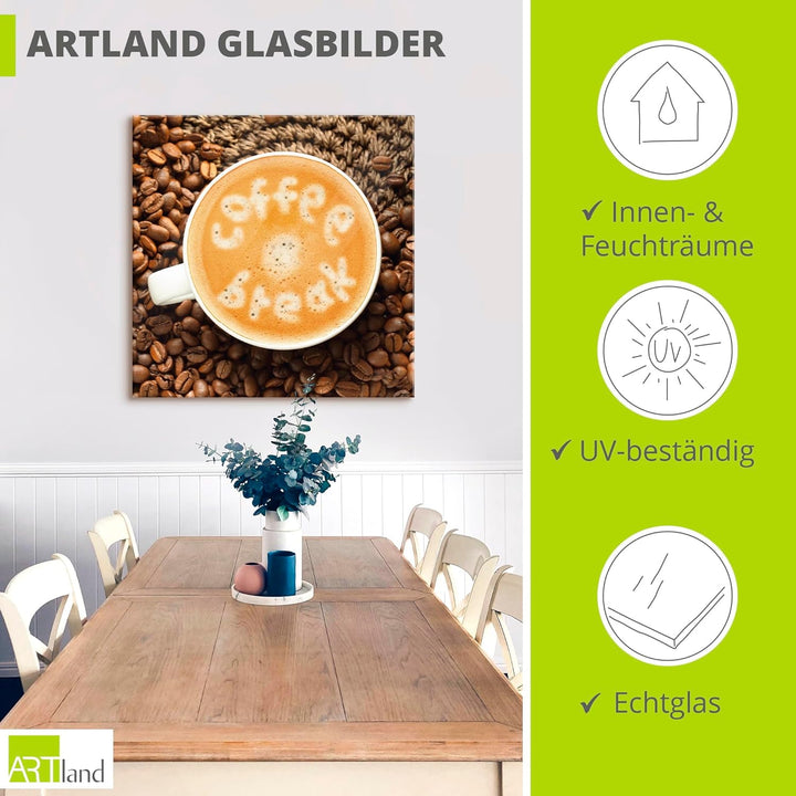 ARTland Glasbilder Wandbild Glas Bild einteilig 50x50 cm Quadratisch Kaffee Coffee Cafe Cappuccino G