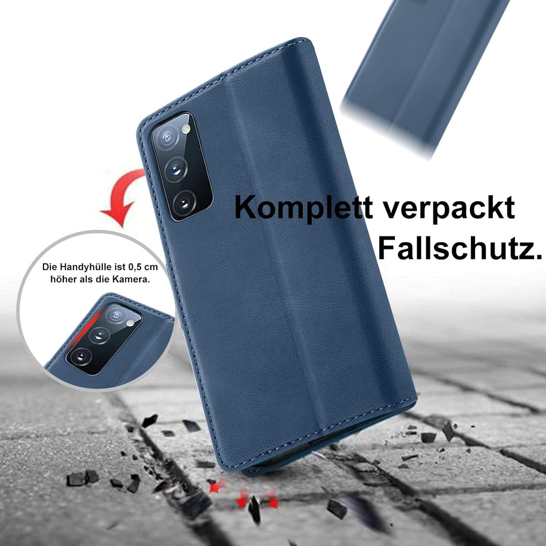 Giyer Handyhülle für Samsung Galaxy S20 FE Hülle mit Schutzfolie, Standfunktion Kartenfach Wallet Pr