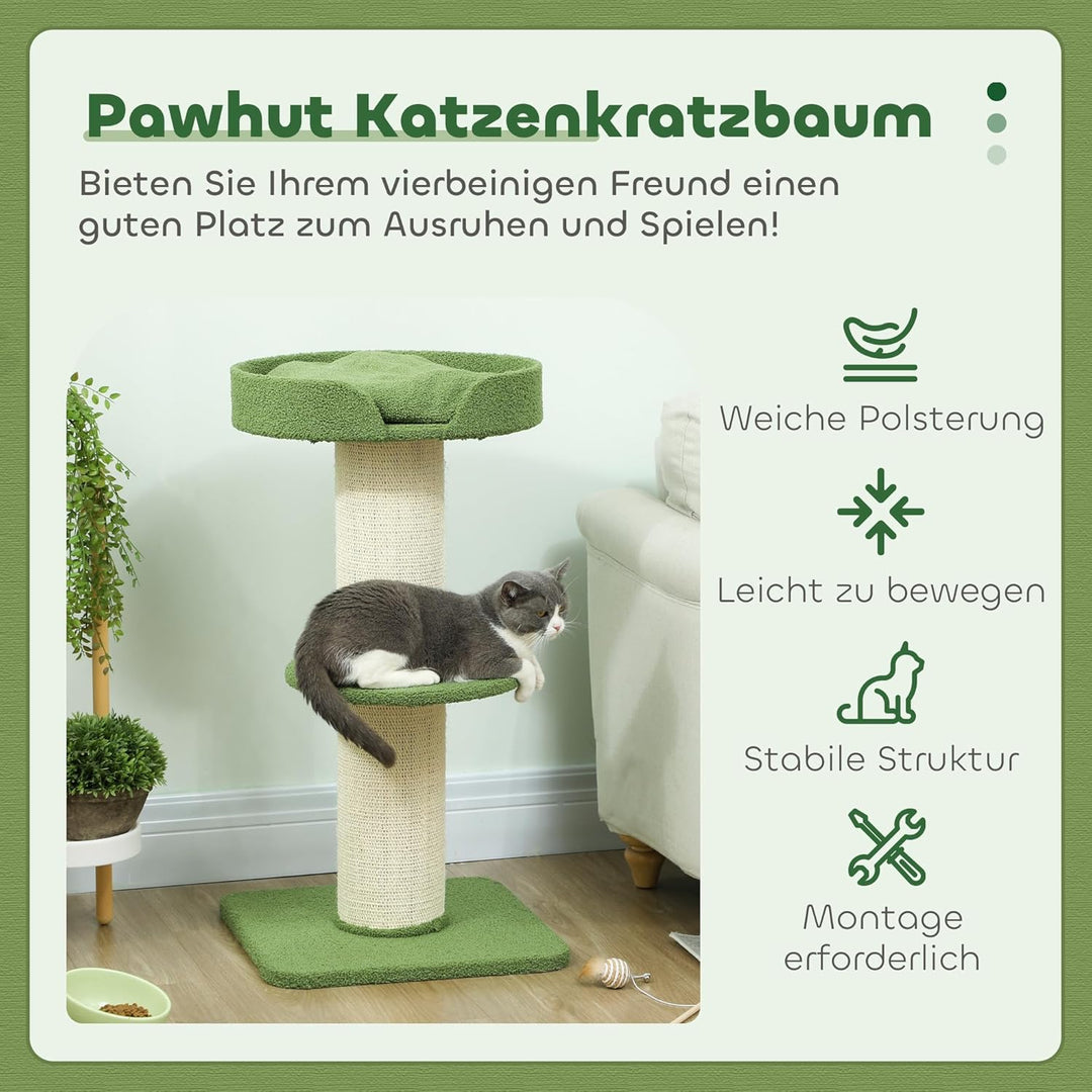 PawHut Kratzbaum 91 cm Katzenturm mit Sisalstämme, Plattform, Kissen mehrstöckiger Katzenkratzbaum,