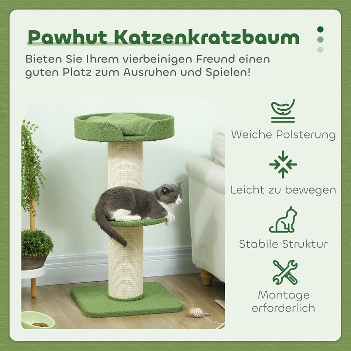 PawHut Kratzbaum 91 cm Katzenturm mit Sisalstämme, Plattform, Kissen mehrstöckiger Katzenkratzbaum,