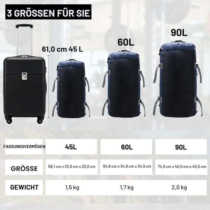 MIER Grosse Sporttasche wasserdicht Sportrucksack mit Schuhfach umwandelbar in Rucksack, 45L/60L/90L