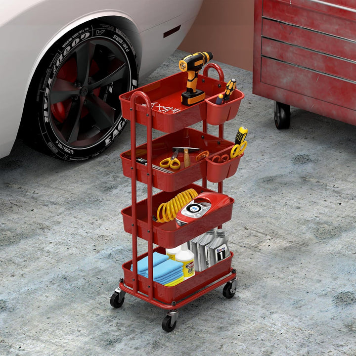 Simple Houseware 4-stufiger multifunktionaler Rollwagen mit Korbtrennwänden und hängenden Eimern, Ro