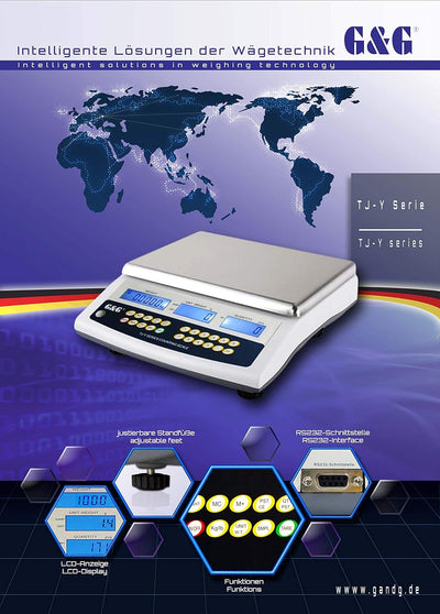 G&G 30kg/1g TJ-Y Industrie Zählwaage Laborwaage Präzisionswaage Plattformwaage/Akkubetrieb möglich