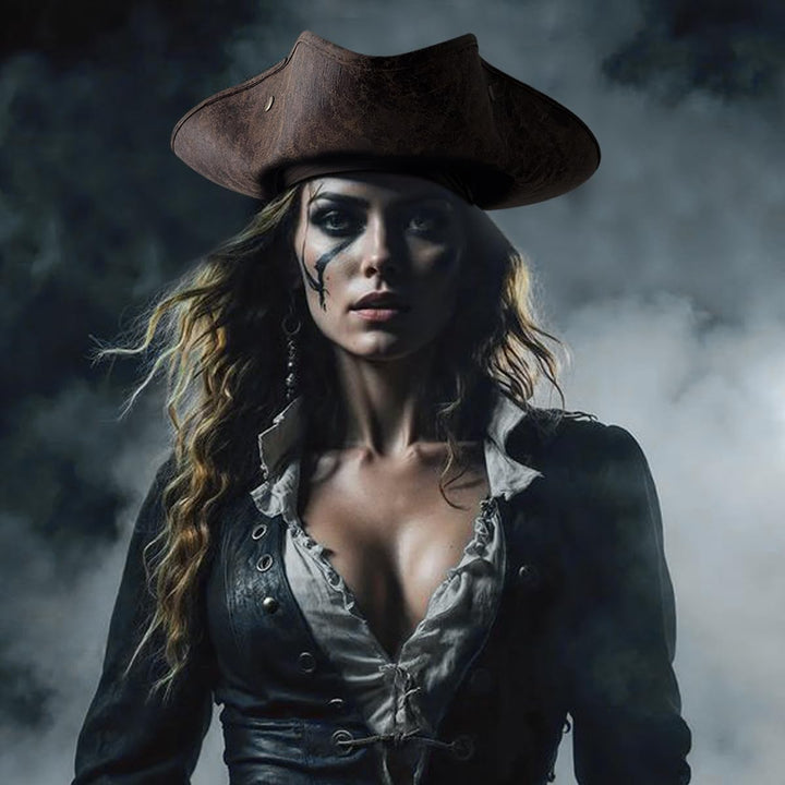 keland Piratenhut Piraten Dreispitz Hut Leder Herren Damen Pirate Hat Erwachsene Braun, Braun